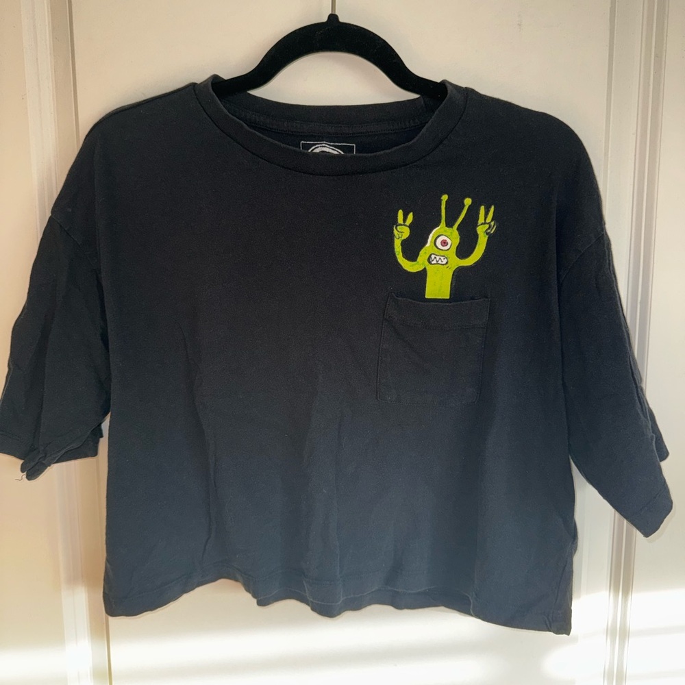 Volcom Black Tee with Green Alien Design